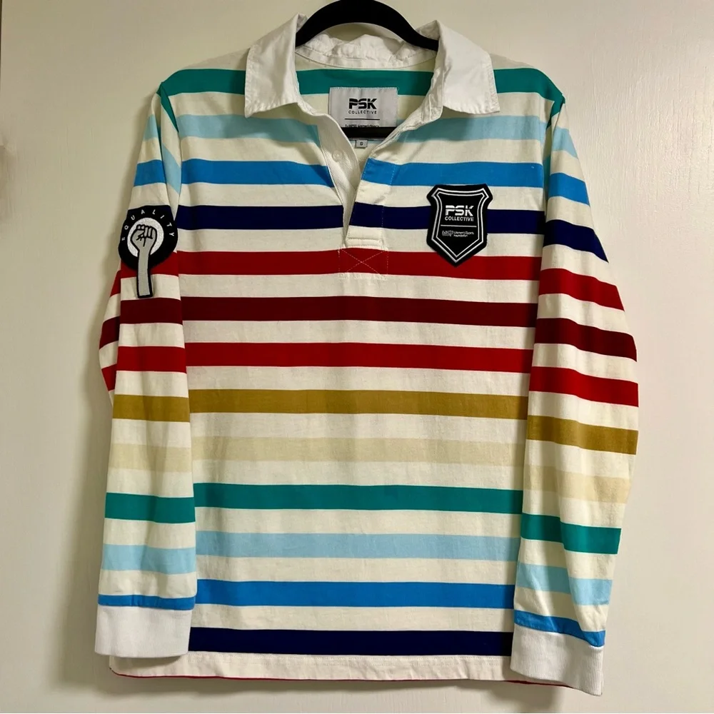 PSK Collective Rugby Equality Patch Collared Rainbow Top w/ WSF Sleeve Patch, S - Picture 4 of 14